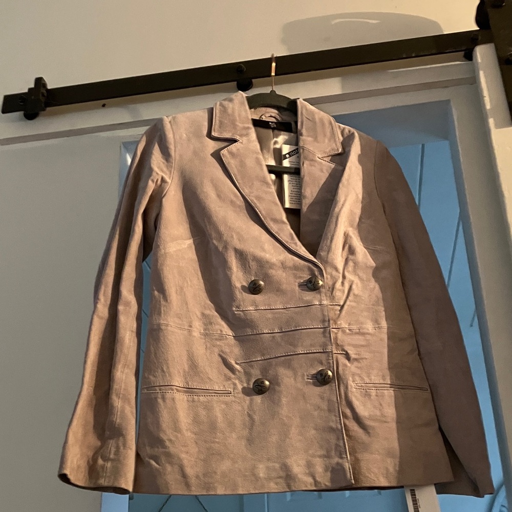 New Rachel Zoe Double-Breasted Grey Suede Blazer